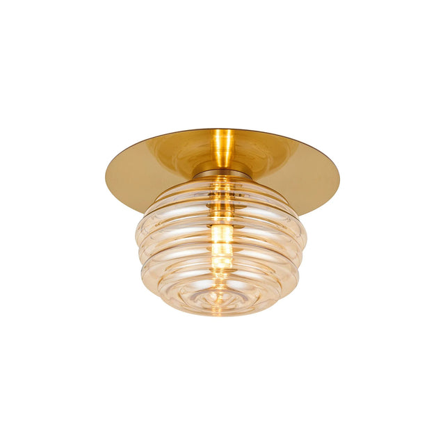 Hunt Round 1 Light Flush/Wall Light With 160mm Glass, Brass/Amber
