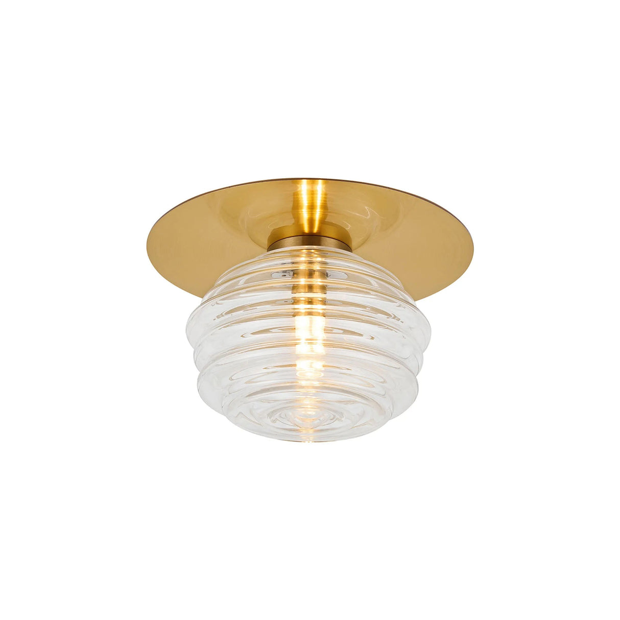 Hunt Round 1 Light Flush/Wall Light With 160mm Glass, Brass/Clear