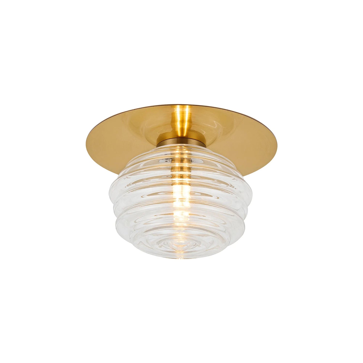 Hunt Round 1 Light Flush/Wall Light With 160mm Glass, Brass/Clear