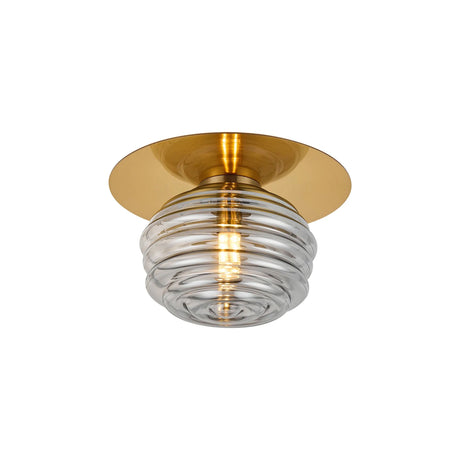 Hunt Round 1 Light Flush/Wall Light With 160mm Glass, Brass/Smoke