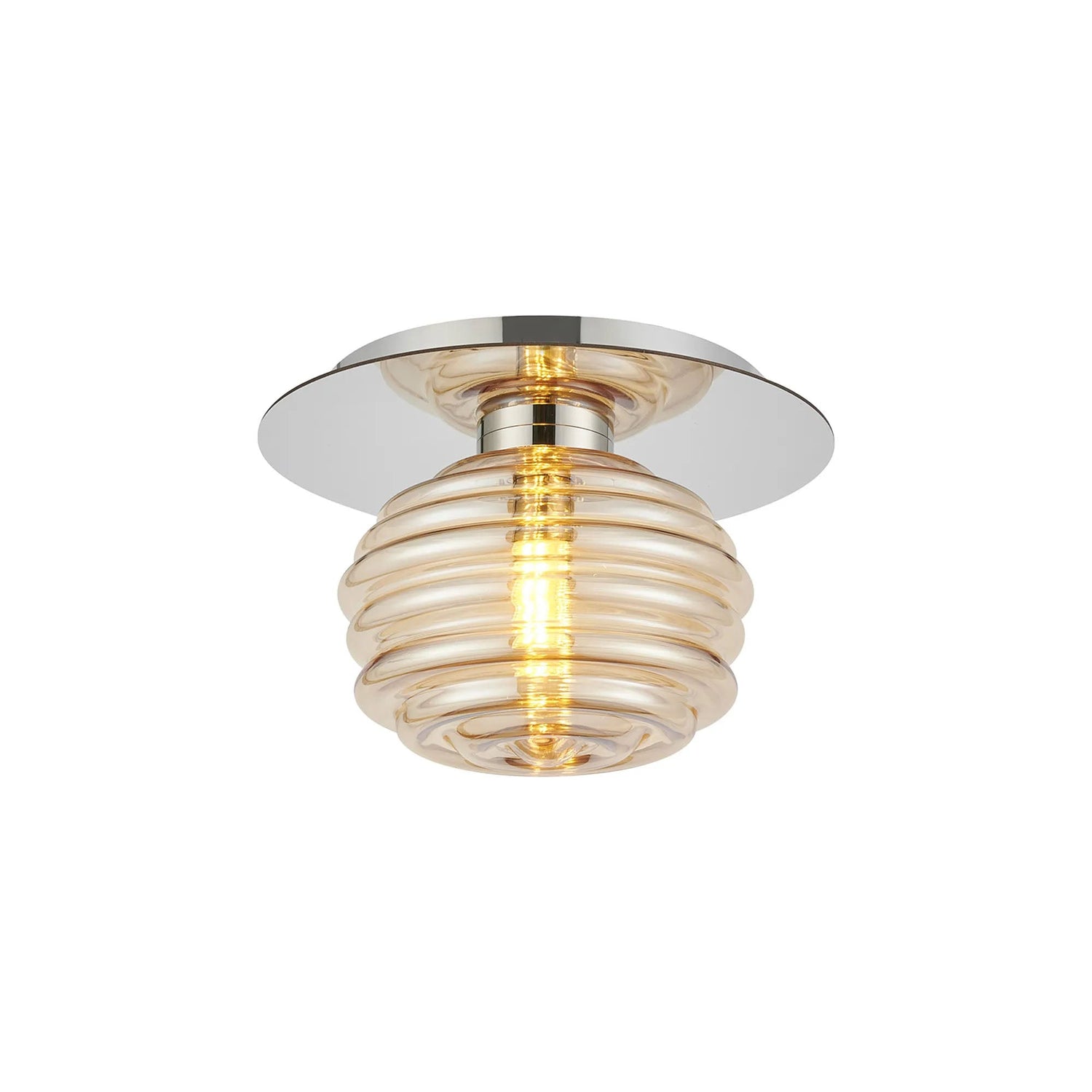 Hunt Round 1 Light Flush/Wall Light With 160mm Glass, Polished Nickel/Amber