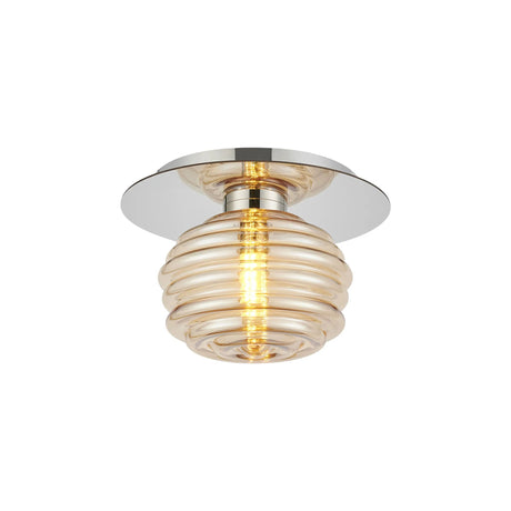 Hunt Round 1 Light Flush/Wall Light With 160mm Glass, Polished Nickel/Amber