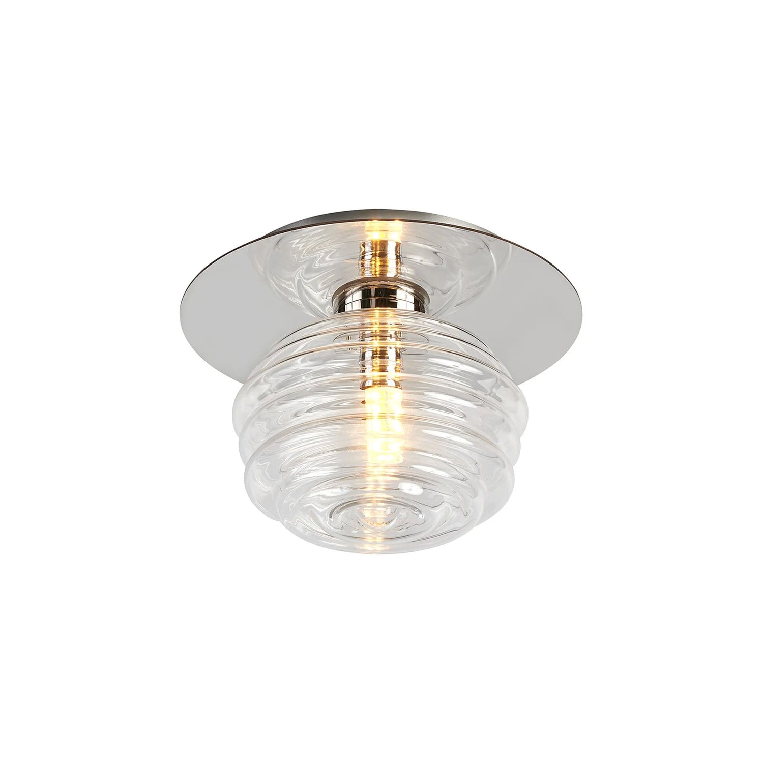 Hunt Round 1 Light Flush/Wall Light With 160mm Glass, Polished Nickel/Clear