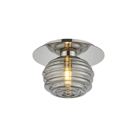 Hunt Round 1 Light Flush/Wall Light With 160mm Glass, Polished Nickel/Smoke