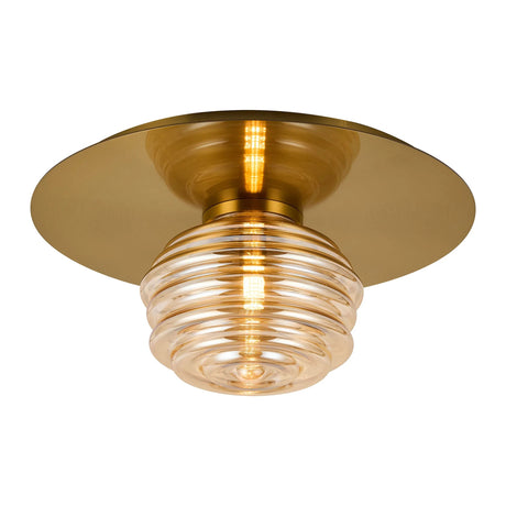 Hunt Round 1 Light Flush/Wall Light With 180mm Glass, Brass/Amber