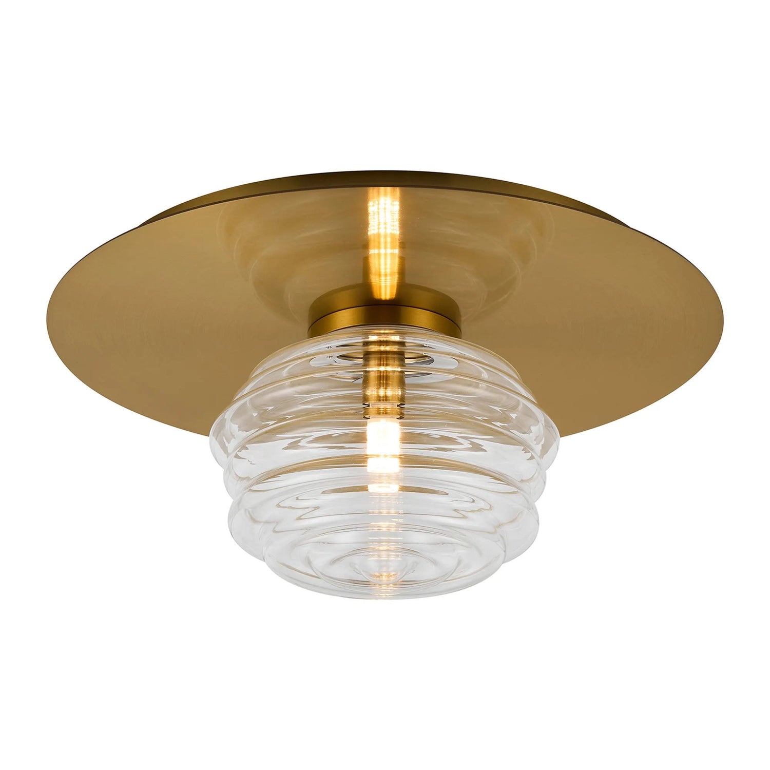 Hunt Round 1 Light Flush/Wall Light With 180mm Glass, Brass/Clear