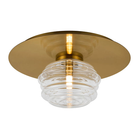 Hunt Round 1 Light Flush/Wall Light With 180mm Glass, Brass/Clear