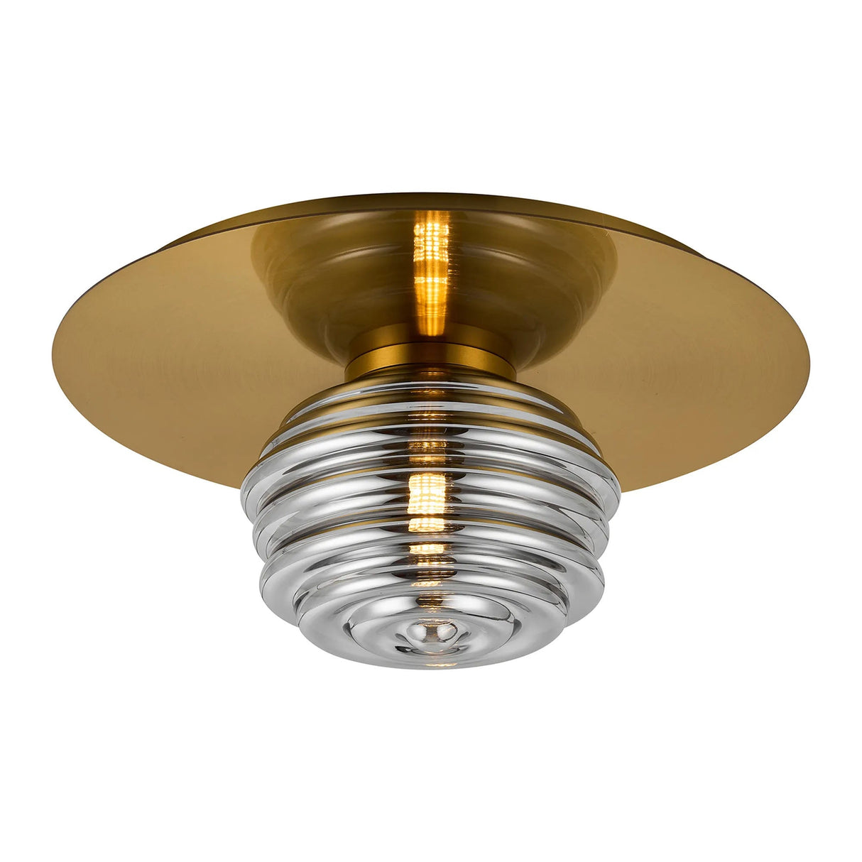 Hunt Round 1 Light Flush/Wall Light With 180mm Glass, Brass/Smoke