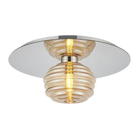 Hunt Round 1 Light Flush/Wall Light With 180mm Glass, Polished Nickel/Amber
