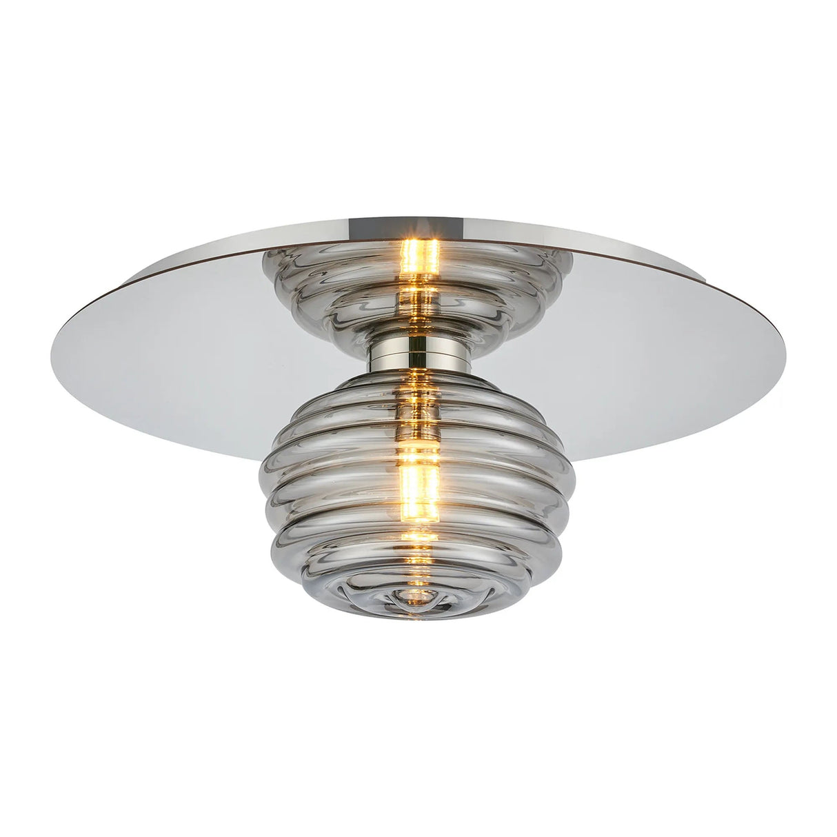 Hunt Round 1 Light Flush/Wall Light With 180mm Glass, Polished Nickel/Smoke