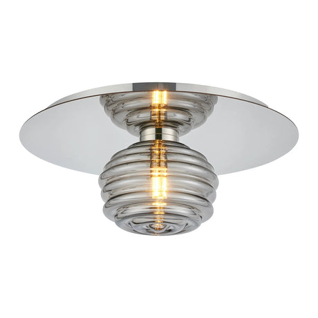 Hunt Round 1 Light Flush/Wall Light With 180mm Glass, Polished Nickel/Smoke