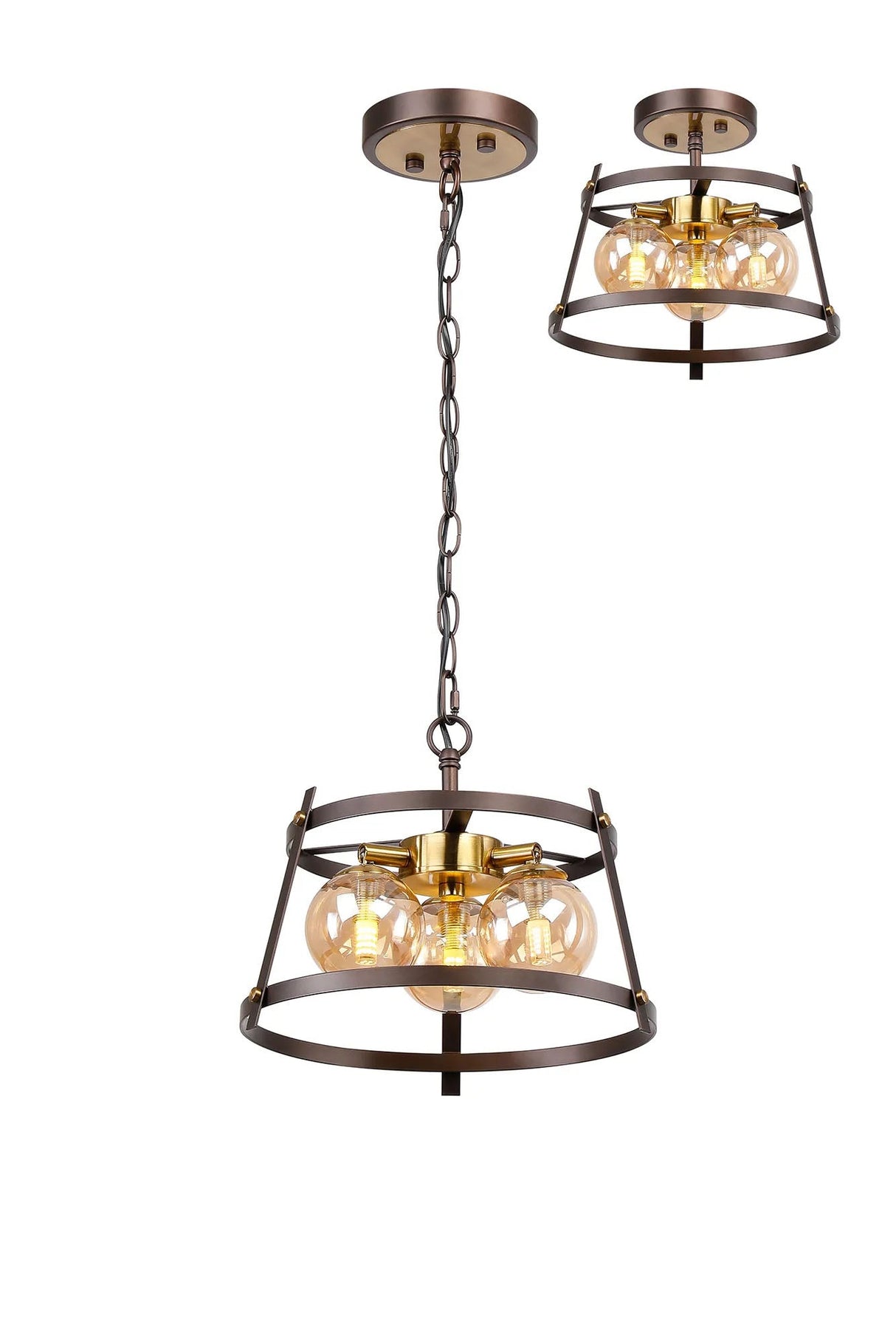 Hurst Pendant/Semi Flush, 3 x G9, Brown Oxide/Bronze/Cognac Glass