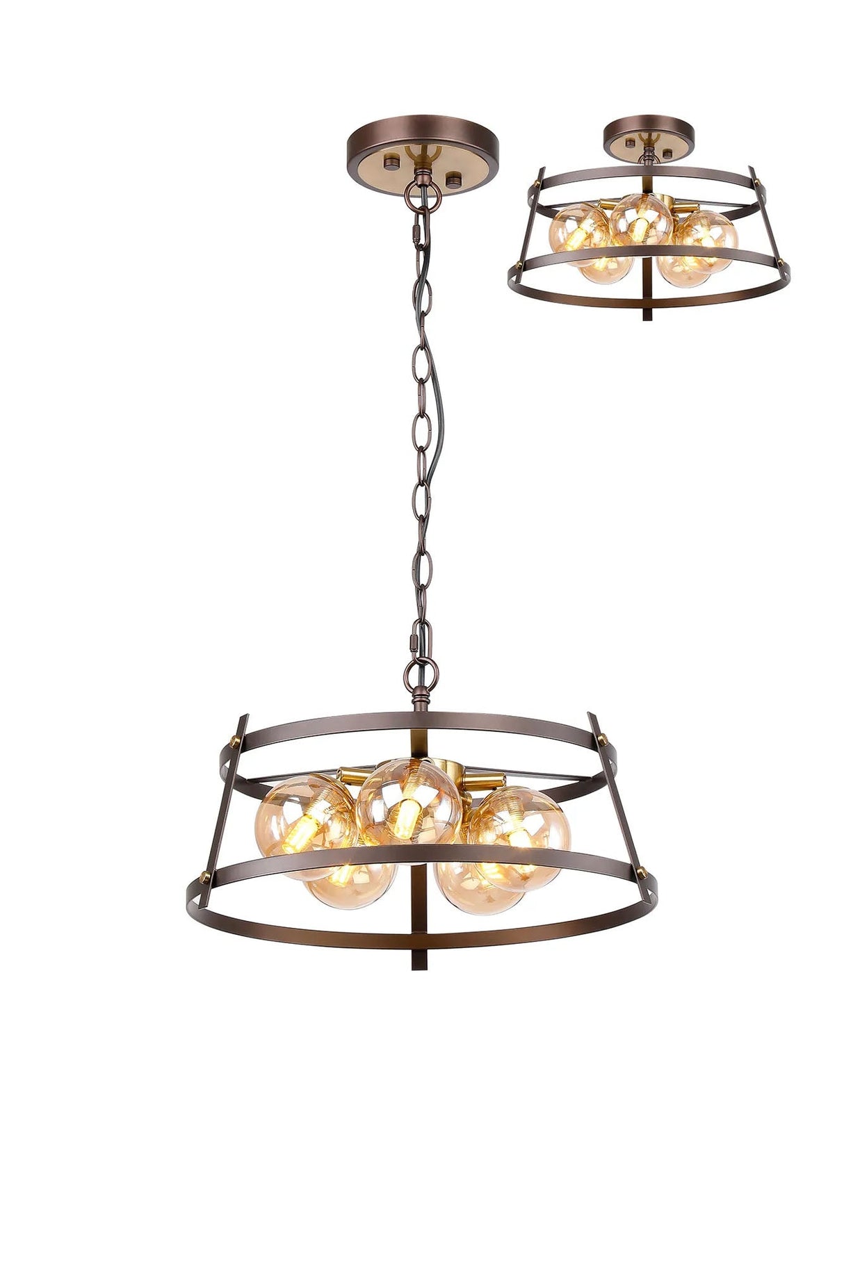 Hurst Pendant/Semi Flush, 5 x G9, Brown Oxide/Bronze/Cognac Glass