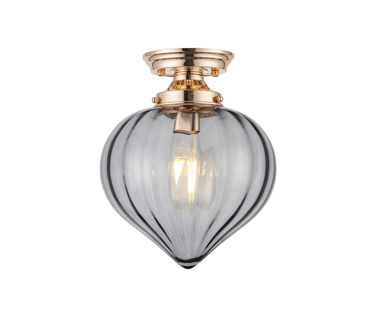 Hyme Flush Ceiling Light With Flower Bud Shade 1 x E27, French Gold/Smoke