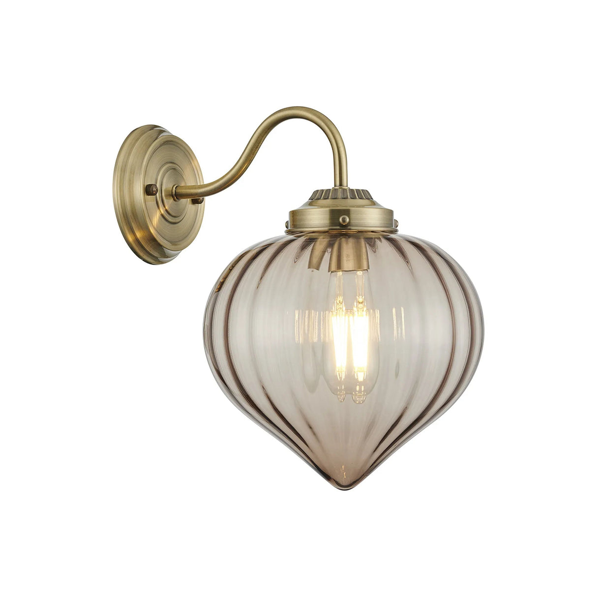Hyme Wall Light With Flower Bud Shade 1 x E27, Antique Brass/Cognac