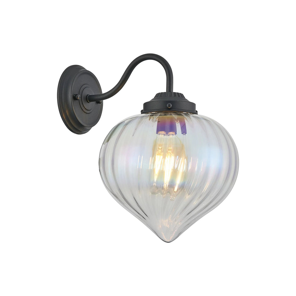 Hyme Wall Light With Flower Bud Shade 1 x E27, Satin Black/Iridescent Faded