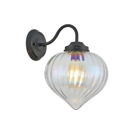 Hyme Wall Light With Flower Bud Shade 1 x E27, Satin Black/Iridescent Faded