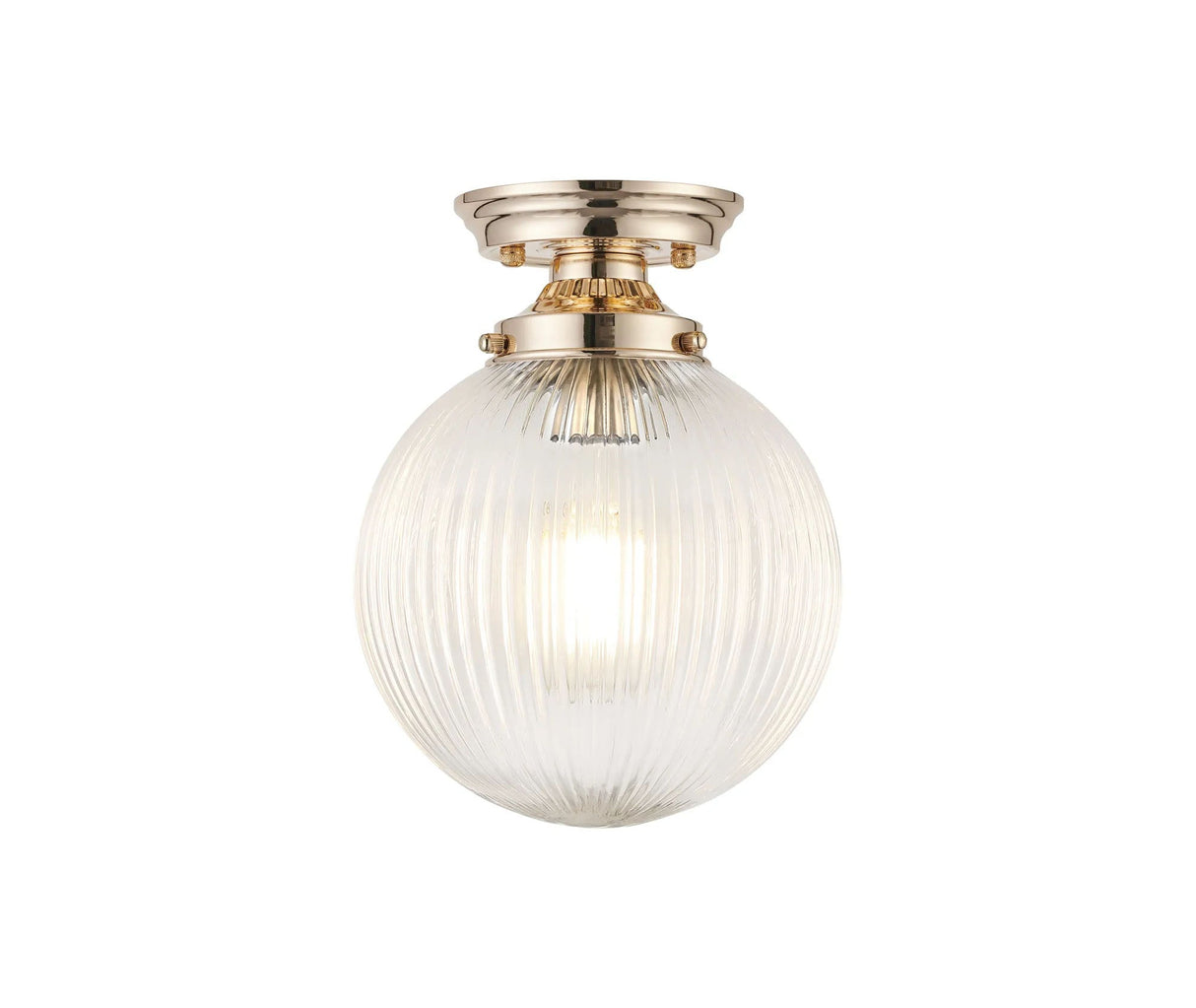 Hyme Flush Ceiling Light With 20cm Acorn Ribbed Glass, 1 x E27, French Gold/Clear