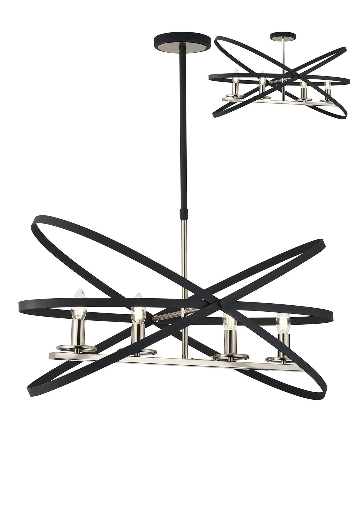 Irwin Adjustable Rings Pendant/Semi Ceiling, 4 x E14, Anthracite/Satin Nickel