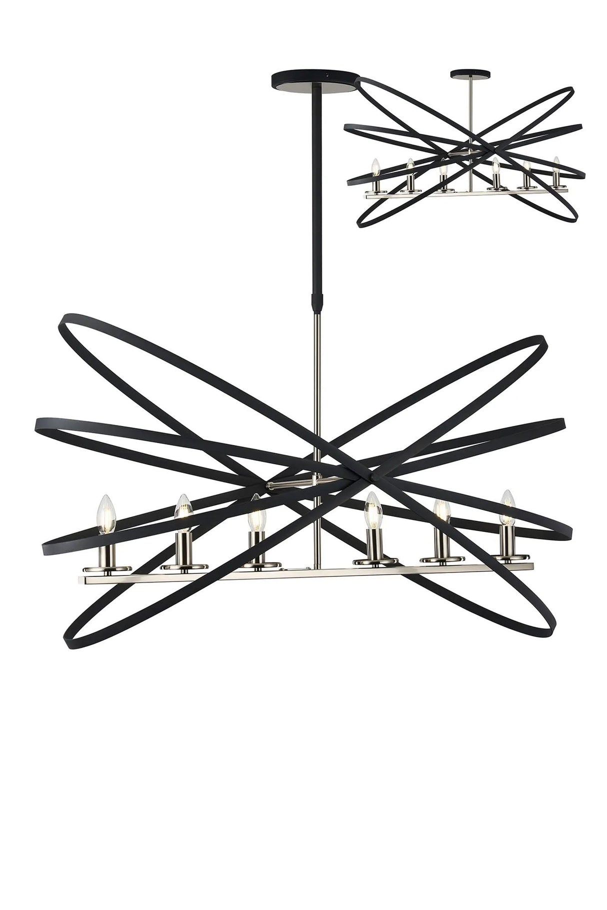 Irwin Adjustable Rings Pendant/Semi Ceiling Oval, 6 x E14, Anthracite/Satin Nickel