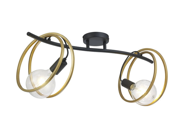 Kay Double Ring Ceiling Flush, 2 x E27, Matt Black/Painted Gold, G95/120 Lamp Recommended