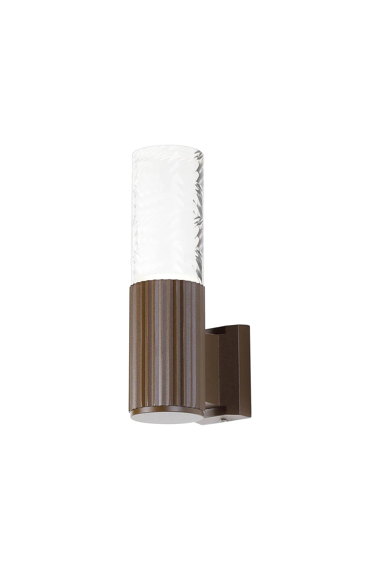 Khazri Ribbed Line Wall Lamp With Tall Diagonal Pattern Acrylic Shade, 1 x GU10, IP54, Dark Brown/Clear/Frosted