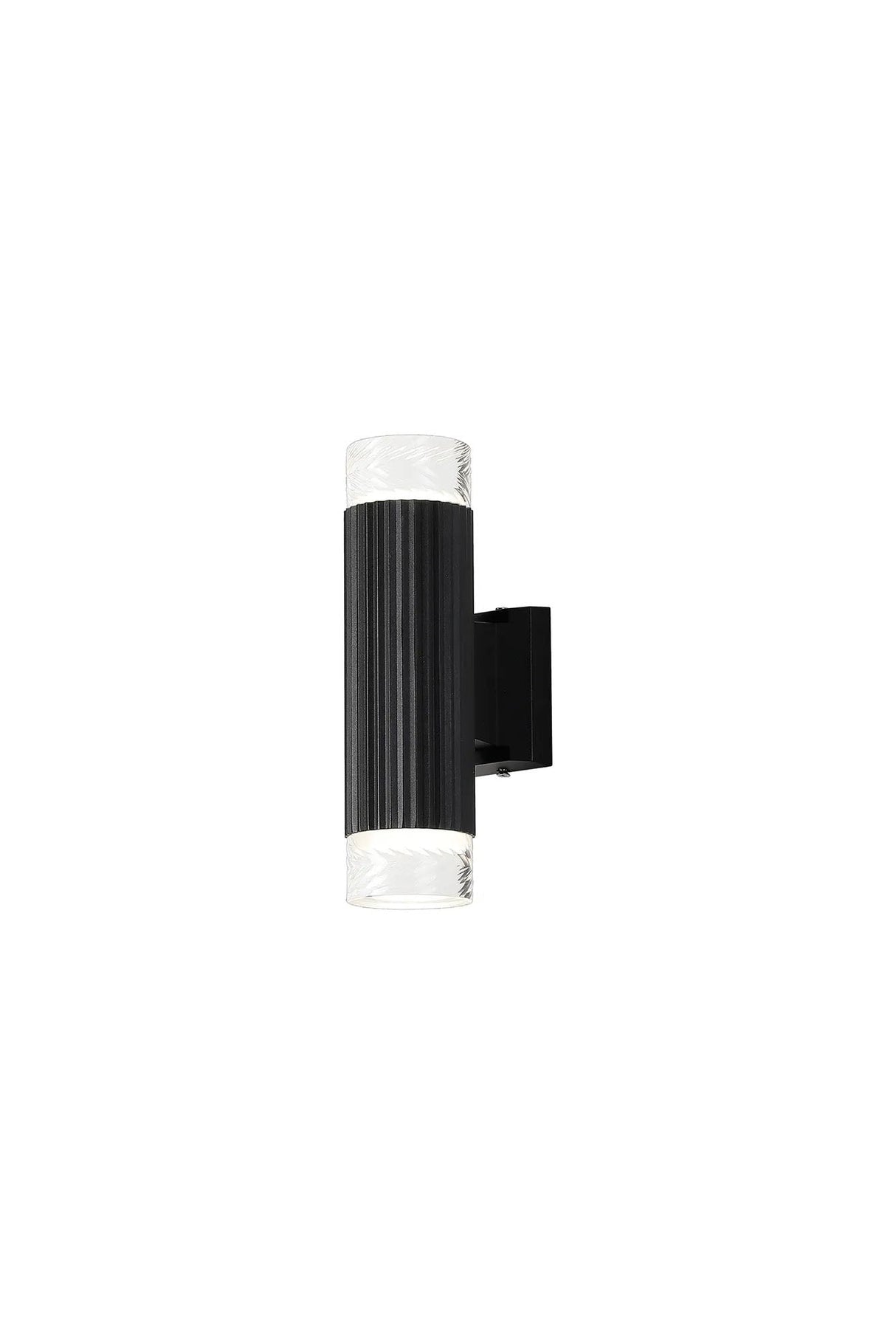 Khazri Ribbed Line Wall Lamp With Short Diagonal Pattern Acrylic Shade, 2 x GU10, IP54, Black/Clear/Frosted