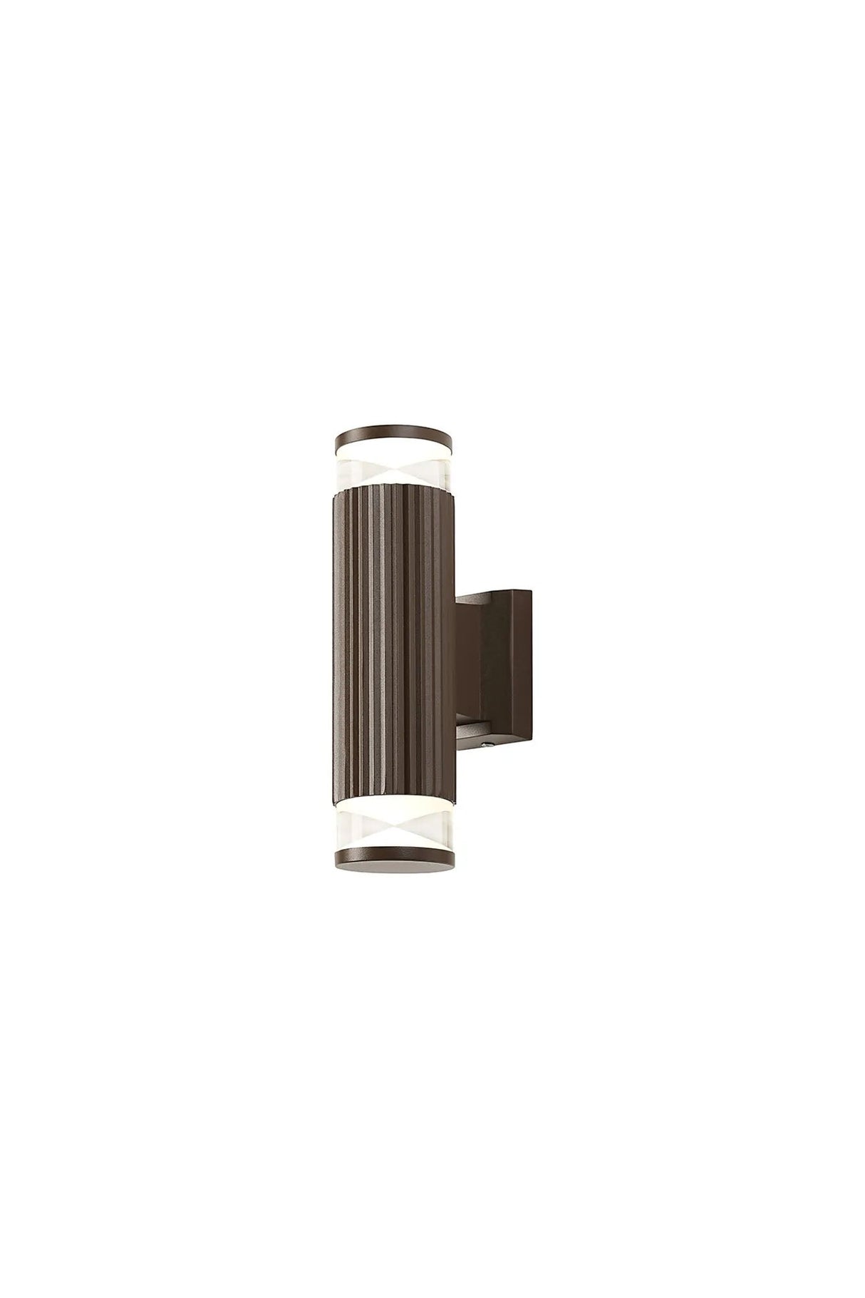 Khazri Ribbed Line Wall Lamp With X Pattern Acrylic Shade, 2 x GU10, IP54, Dark Brown/Clear/Frosted