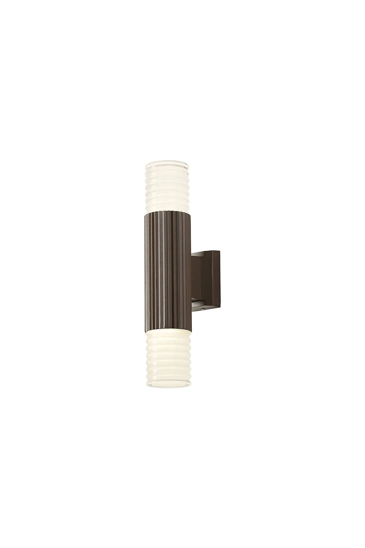 Khazri Ribbed Line Wall Lamp With Horizontal Line Acrylic Shade, 2 x GU10, IP54, Dark Brown/Clear/Frosted