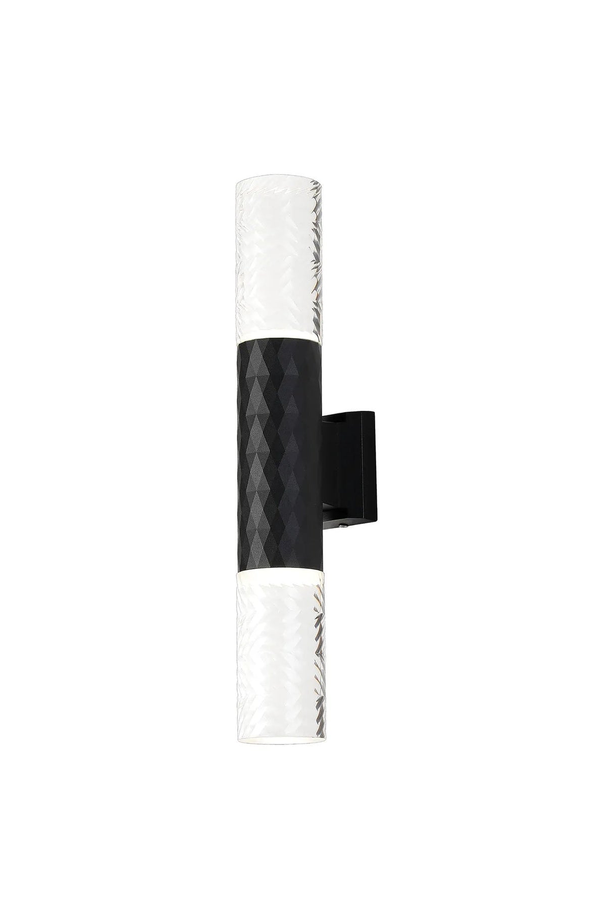 Khazri Diamond Pattern Wall Lamp With Tall Diagonal Pattern Acrylic Shade, 2 x GU10, IP54, Black/Clear/Frosted