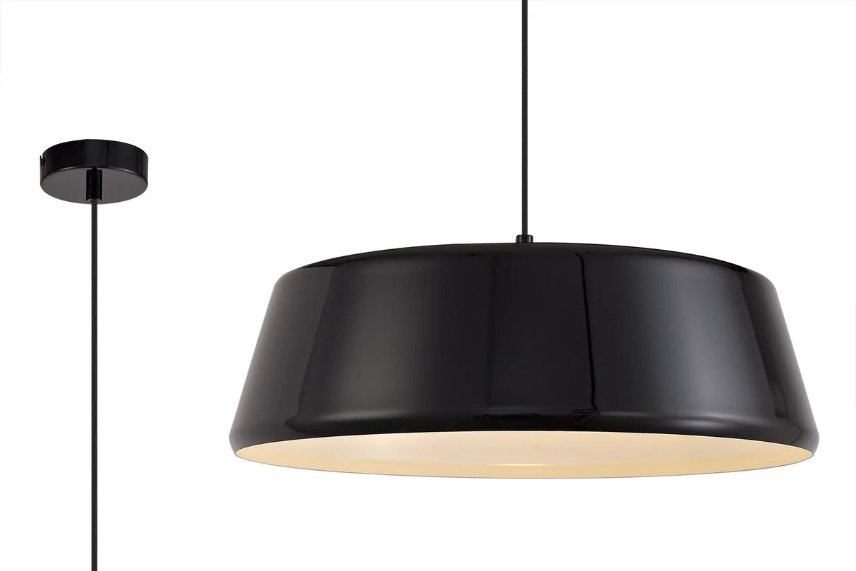 Kimpioka Single Large Pendant, 1 Light Adjustable E27, Gloss Black/Gloss White