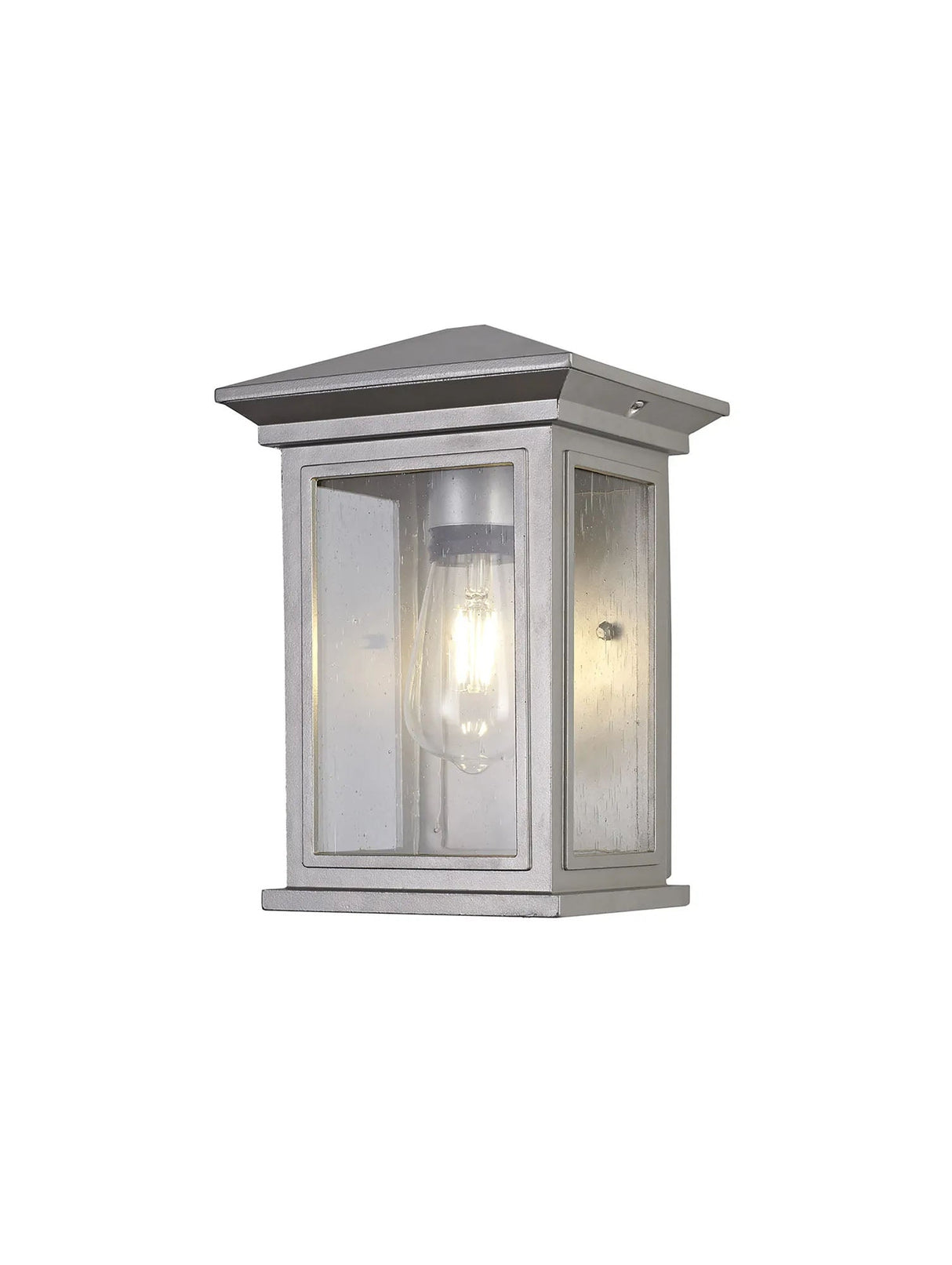 Latham Flush Wall Lamp, 1 x E27, IP54, Silver Grey/Clear Seeded Glass