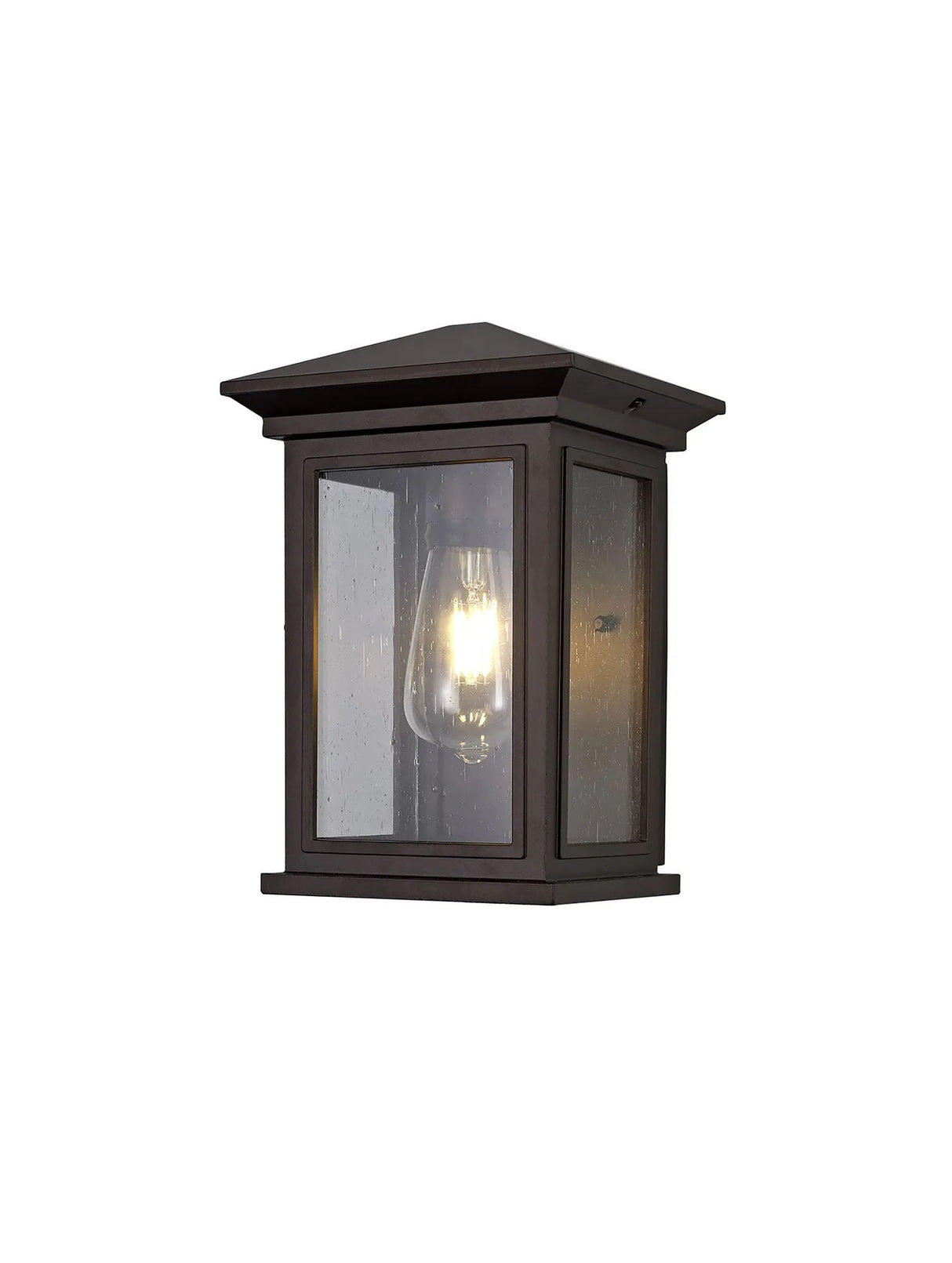 Latham Flush Wall Lamp, 1 x E27, IP54, Antique Bronze/Clear Seeded Glass