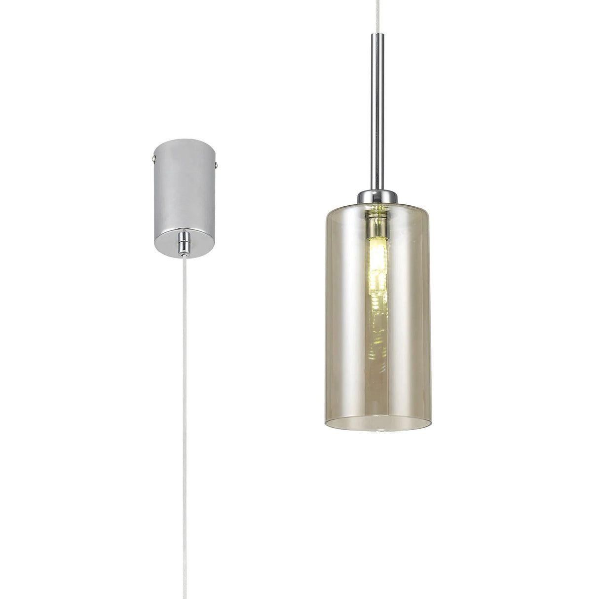 Lathen Single Pendant 2m, 1 x G9, Polished Chrome/Cognac Type A Shade