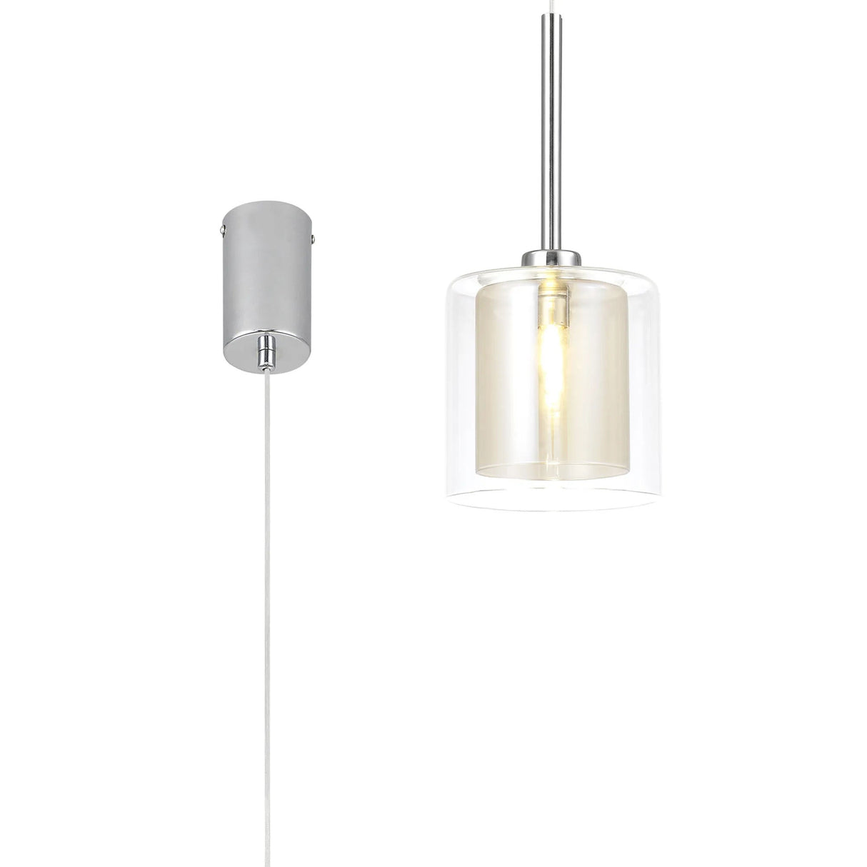 Lathen Single Pendant 2m, 1 x G9, Polished Chrome/Cognac/Clear Type H Shade