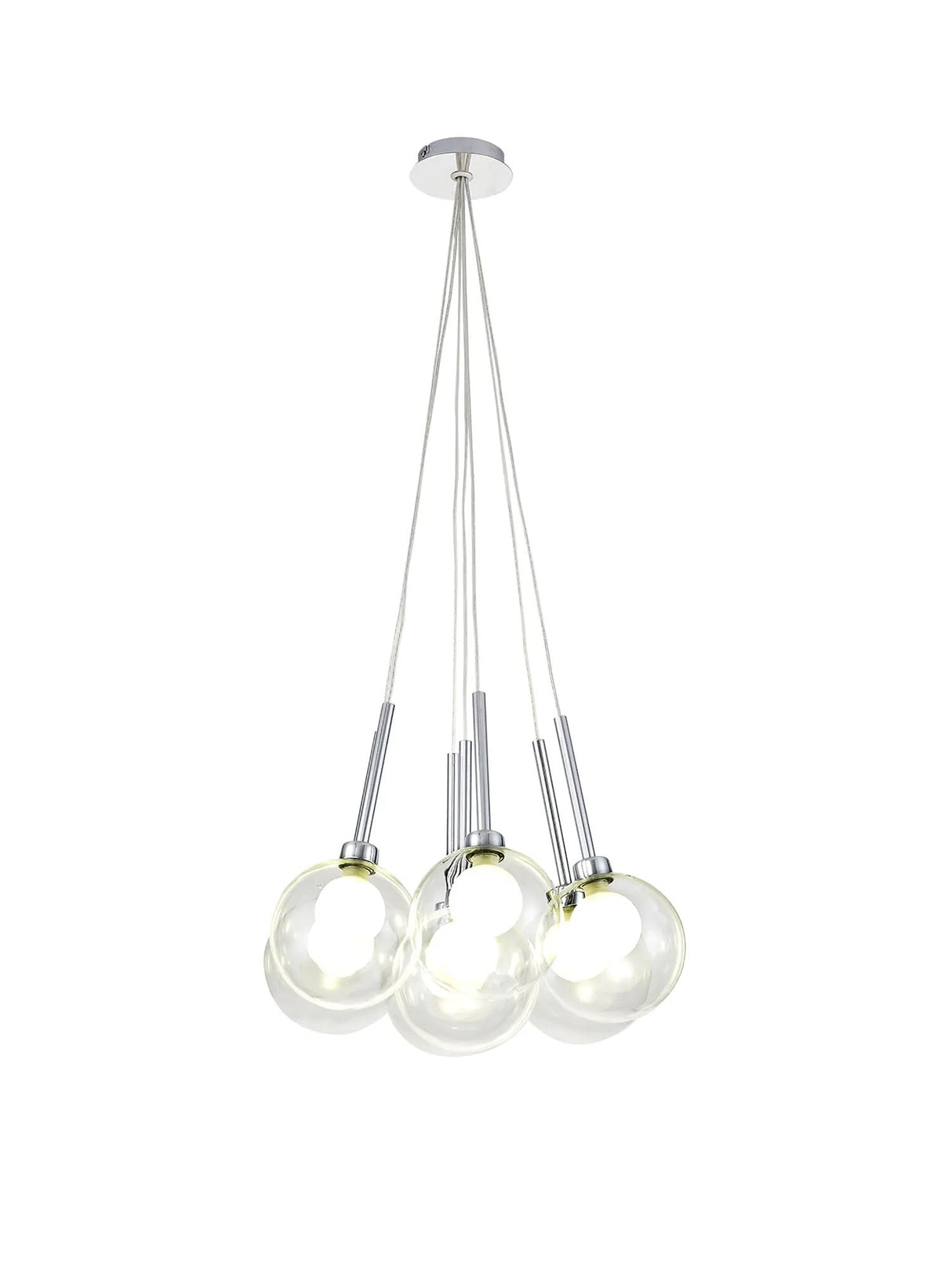 Lathen Cluster Pendant 1.5m, 7 x G9, Polished Chrome/Clear/Frosted Type G Shade