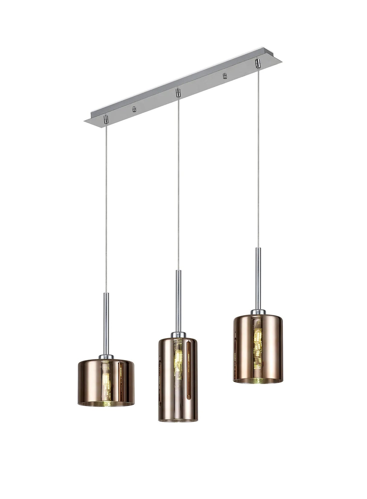 Lathen Linear Pendant 2m, 3 x G9, Polished Chrome/Copper Type A,B,C Shade