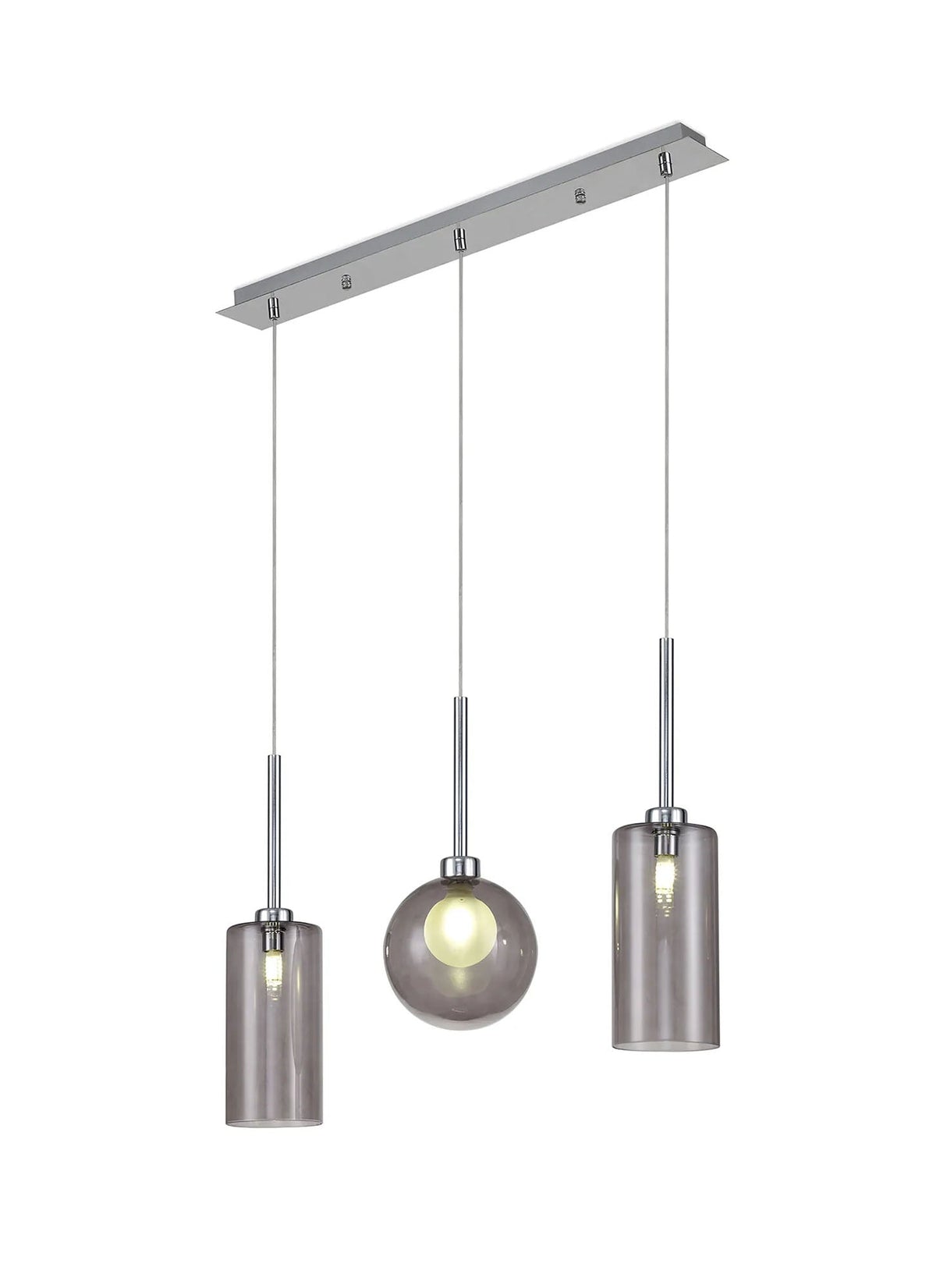 Lathen Linear Pendant 2m, 3 x G9, Polished Chrome/Smoked/Frosted Type A,G Shade