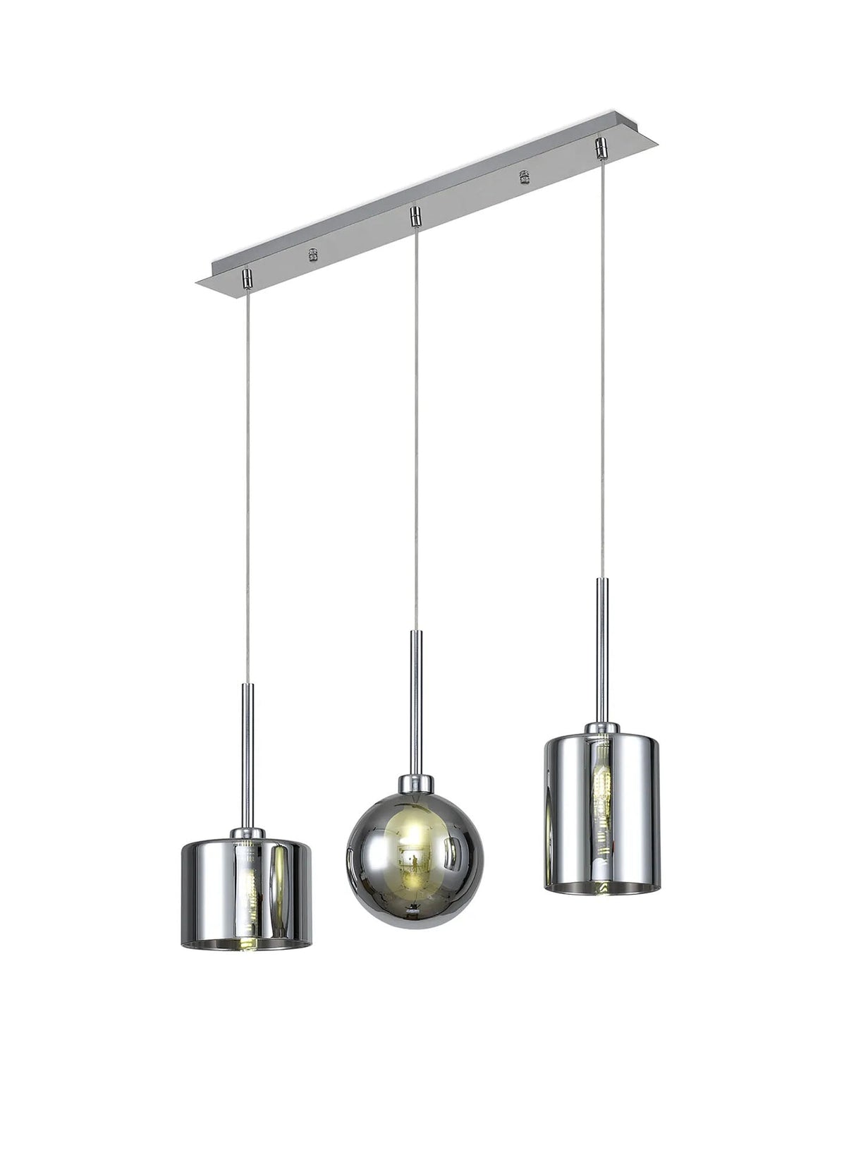 Lathen Linear Pendant 2m, 3 x G9, Polished Chrome/Chrome/Frosted Type B,C,G Shade