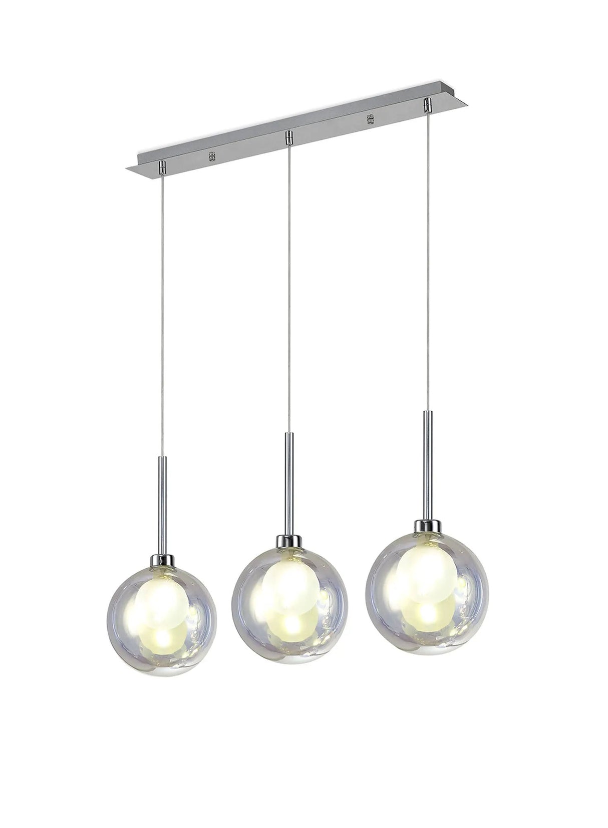 Lathen Linear Pendant 2m, 3 x G9, Polished Chrome/Iridescent/Frosted Type G Shade