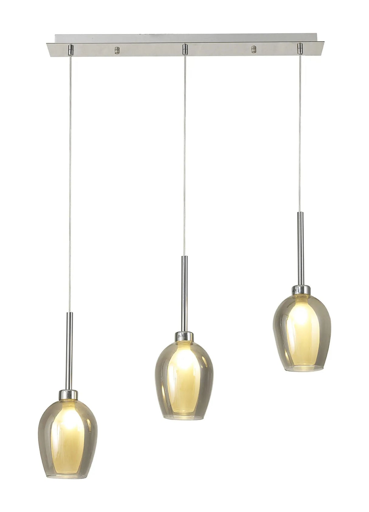 Lathen Linear Pendant 2m, 3 x G9, Polished Chrome/Smoke/Frosted Type D Shade
