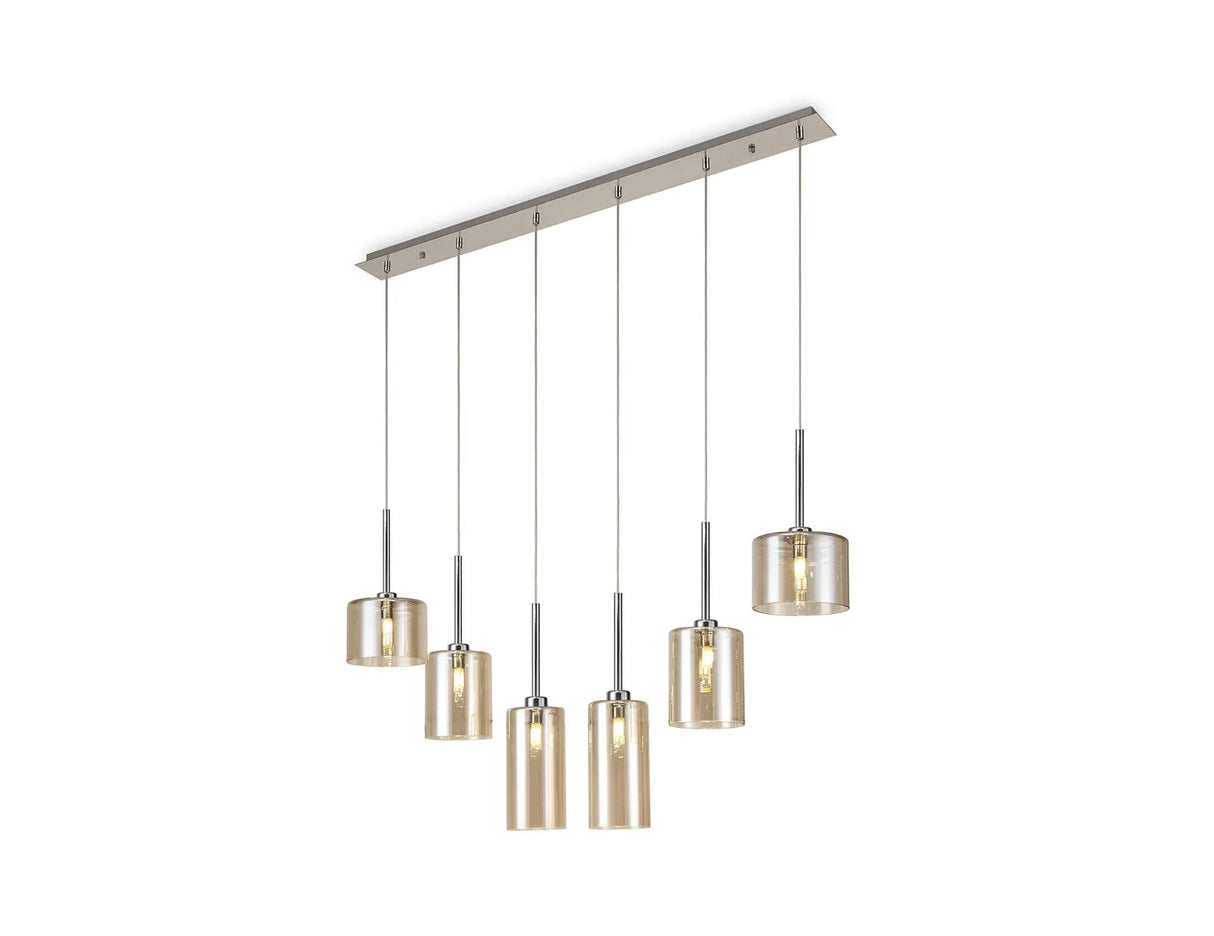 Lathen Linear Pendant 2m, 6 x G9, Polished Chrome/Cognac Type A,B,C Shade