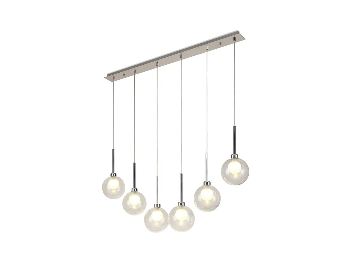 Lathen Linear Pendant 2m, 6 x G9, Polished Chrome/Clear/Frosted Type G Shade