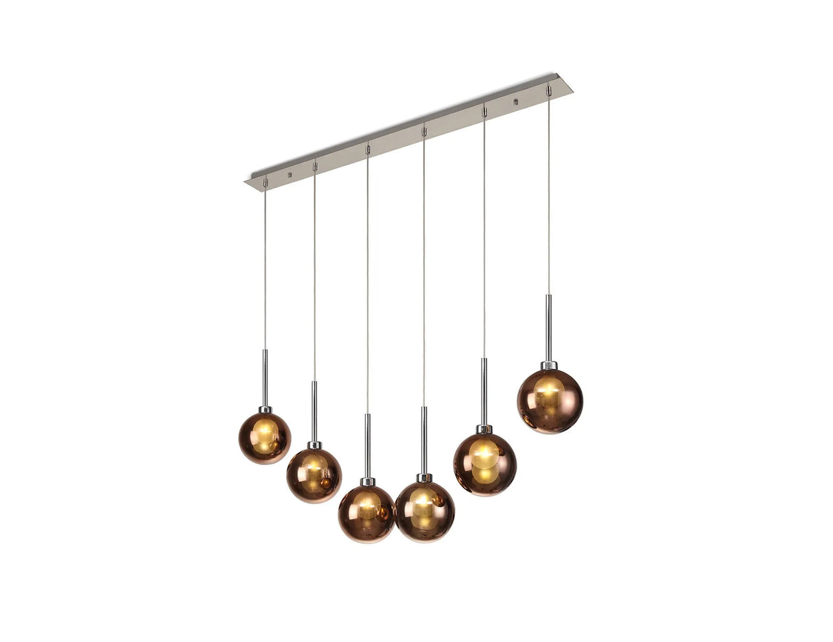 Lathen Linear Pendant 2m, 6 x G9, Polished Chrome/Copper/Frosted Type G Shade