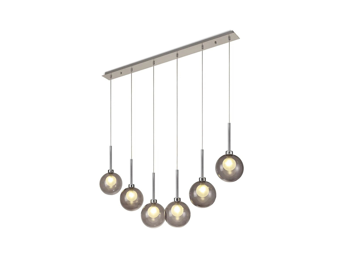 Lathen Linear Pendant 2m, 6 x G9, Polished Chrome/Smoked/Frosted Type G Shade