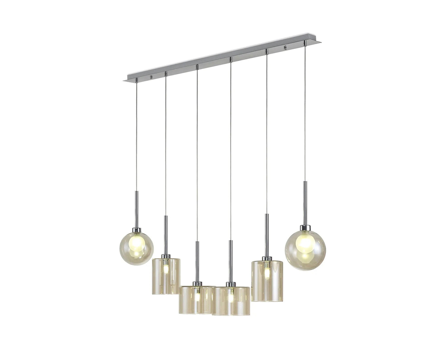 Lathen Linear Pendant 2m, 6 x G9, Polished Chrome/Cognac/Frosted Type B,C,G Shade