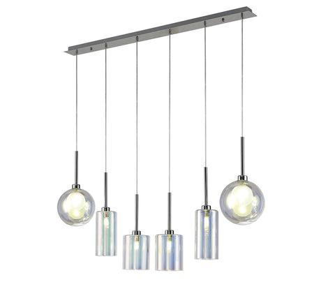 Lathen Linear Pendant 2m, 6 x G9, Polished Chrome/Iridescent/Frosted Type A,B,G Shade