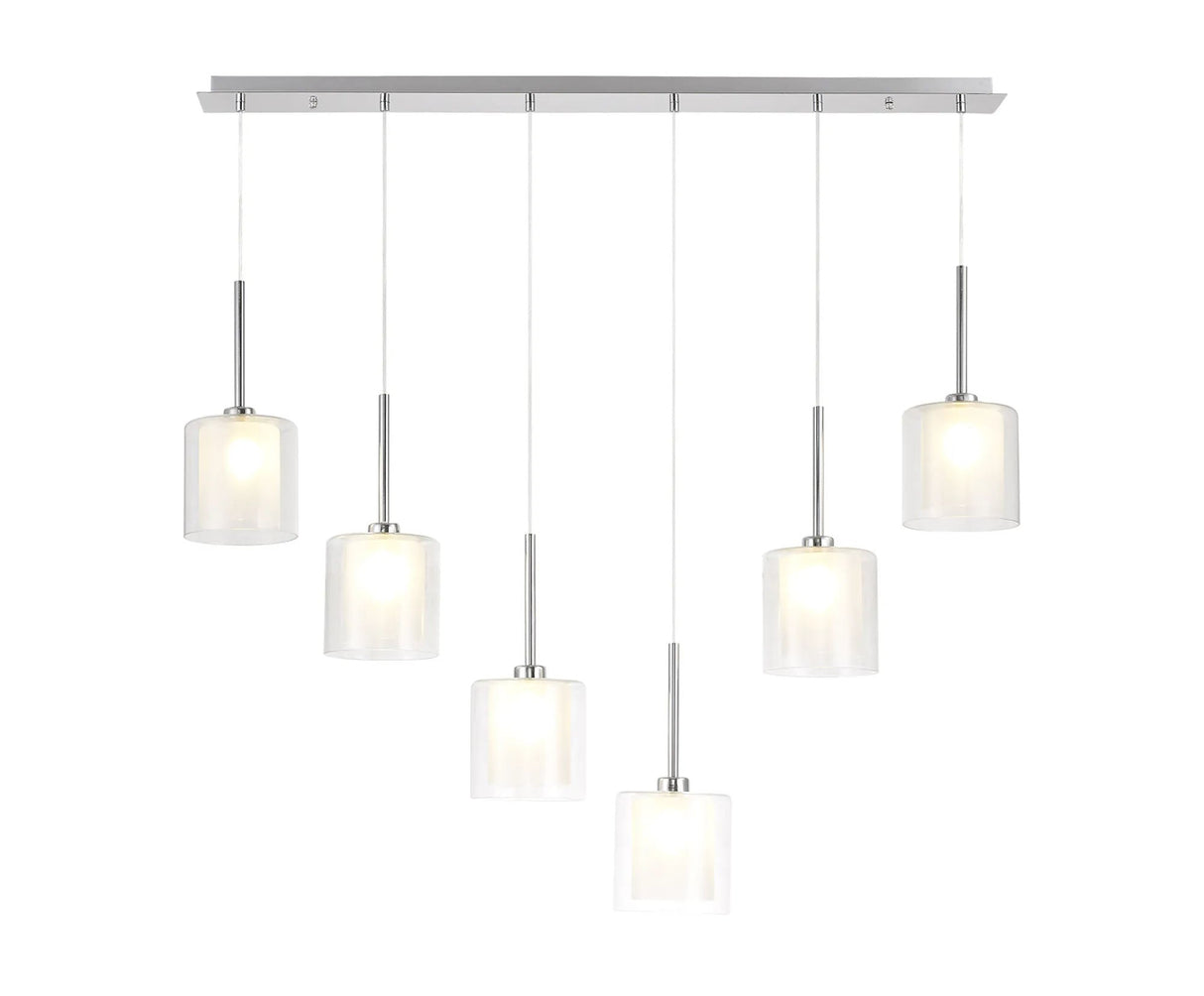 Lathen Linear Pendant 2m, 6 x G9, Polished Chrome/Frosted/Clear Type H Shade