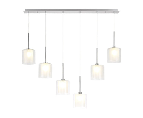 Lathen Linear Pendant 2m, 6 x G9, Polished Chrome/Frosted/Clear Type H Shade
