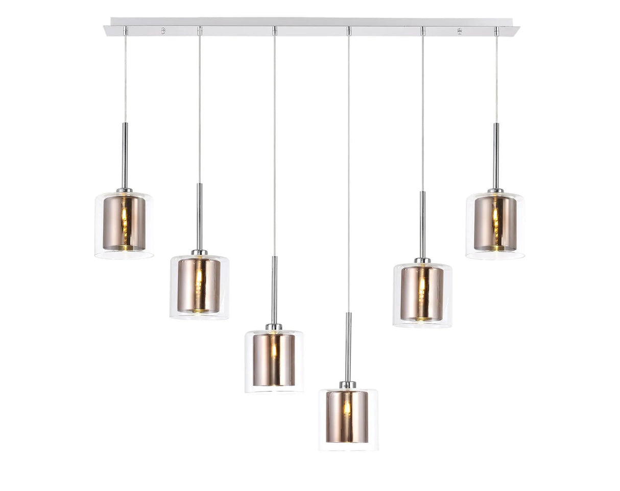 Lathen Linear Pendant 2m, 6 x G9, Polished Chrome/Copper/Clear Type H Shade